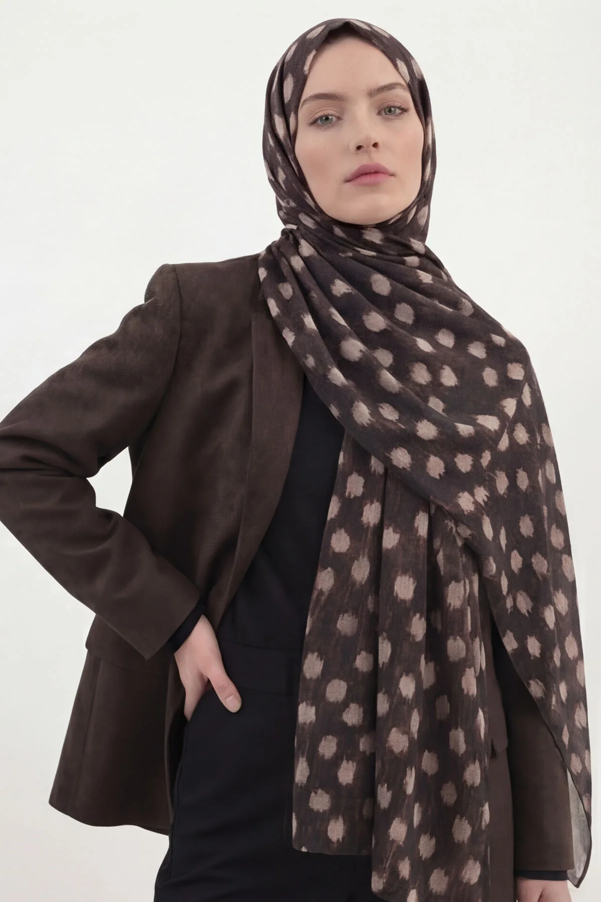 Ceylan Desenli Kadın Pamuklu Kahverengi Şal
